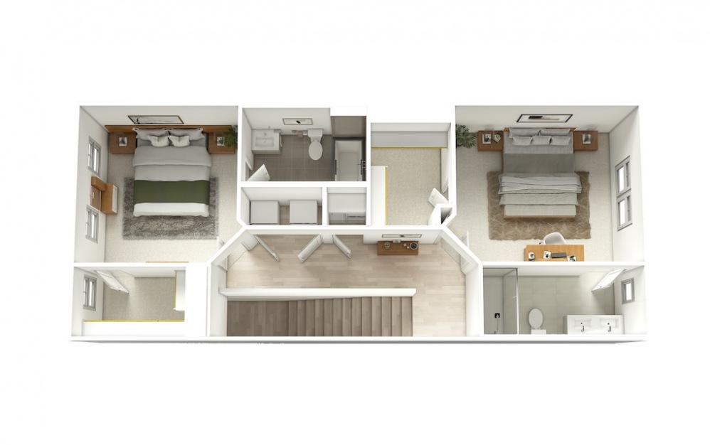 The Grady - 2 bedroom floorplan layout with 2.5 baths and 1485 square feet. (Floor 3)